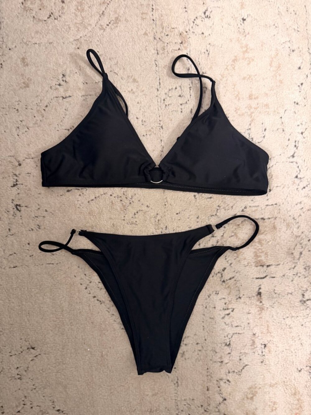 Cupshe Black Bikini Set Ring Detail Triangle Top High Cut L